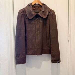 Guess Brown Leather Jacket with Branded Label